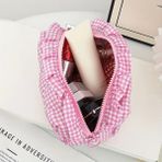 My Balli Store Pembe Pötikare Desenli ,fırfırlı Gingham Kumaşlı Katlanabilir Makyaj Çantası - Pembe - Beyaz