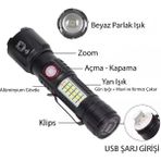 My Best Store WS-2828 Ultra USB Şarjlı Polis El Feneri, Bekçi, Asker El Feneri Kırmızı Mavi Çakarlı 1000 L - 0,5