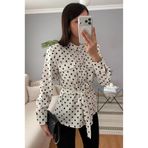 My Blog Beyaz Puantiyeli Cepli Vatkalı Kuşaklı Gömlek - 8434