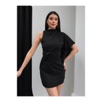 My Blog Siyah Toka Detaylı Tek Kol Dökümlü Mini Elbise - 8265