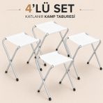 My Class Myclass Katlanır Kamp Taburesi 4'lü Set Alüminyum Iskelet Taşınabilir Kamp Taburesi - Beyaz