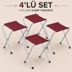 My Class Myclass Katlanır Kamp Taburesi 4'lü Set Alüminyum Iskelet Taşınabilir Kamp Taburesi - Bordo