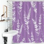 My Daily Su geçirmez Banyo Duş Perdesi Seti 121 x 182 cm - Lavanta Çiçekleri Menekşe Mor Retro Çiçekli Polyester Kumaş Banyo Perdesi 12 Kancalı