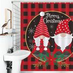 My Daily Su geçirmez Banyo Duş Perdesi Seti 121 x 182 cm - Noel Cüceleri, Buffalo Ekose Polyester Kumaş Banyo Perdesi 12 Kancalı