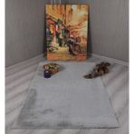 My Evilla Dekoratif Tavşan Tüyü Ultra Yumuşak Peluş Kaymaz Halı Yolluk - 160 x 220 cm - Gri