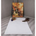 My Evilla Dekoratif Tavşan Tüyü Ultra Yumuşak Peluş Kaymaz Halı Yolluk - 80 x 150 cm - Beyaz