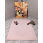 my evilla Dekoratif Tavşan Tüyü Ultra Yumuşak Peluş Kaymaz Halı Yolluk Pembe 100 x 200