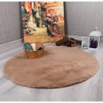 My Evilla Dekoratif Tavşan Tüyü Ultra Yumuşak Peluş Yuvarlak Halı - 100 x 100 cm - Camel