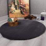 my evilla Dekoratif Tavşan Tüyü Ultra Yumuşak Peluş Yuvarlak Halı Antrasit 100 x 100