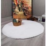 my evilla Dekoratif Tavşan Tüyü Ultra Yumuşak Peluş Yuvarlak Halı Beyaz 100 x 100