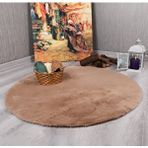 My Evilla Dekoratif Tavşan Tüyü Ultra Yumuşak Peluş Yuvarlak Halı Camel Çok Renkli