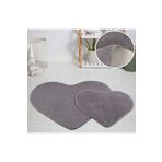 My Evilla Modern Dekoratif Halı Jel Kaymaz Taban Peluş Puffy Kalp Model Gri Paspas Takımı 70x100-70x60