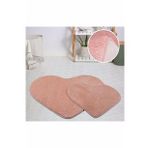 My Evilla Modern Dekoratif Halı Jel Kaymaz Taban Peluş Puffy Kalp Model Pembe Paspas Takımı 70x100-70x60
