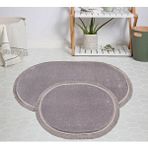 My Evilla Modern Dekoratif Jel Kaymaz Taban Peluş Gri Saçaklı Oval 60x100 Paspas Takımı