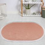 My Evilla Modern Dekoratif Jel Kaymaz Taban Peluş Pembe Saçaklı Oval Halı
