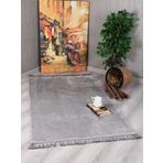 My Evilla Modern Dekoratif Örgü Saçaklı Simirna Peluş Halı Yolluk Açık Gri 80 x 150
