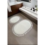 My Evilla Modern Dekoratif Simirna Peluş Oval Ponpon Saçaklı Klozet Takımı 50X80 - 50X40 - Beyaz