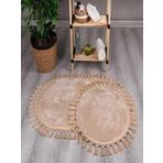 My Evilla Modern Simirna Dekoratif Peluş Oval 60x100-50x60 Ponpon Saçaklı Klozet Takımı Bej