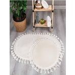 My Evilla Modern Simirna Dekoratif Peluş Oval 60x100-50x60 Ponpon Saçaklı Klozet Takımı Krem