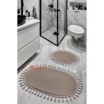 My Evilla Modern Simirna Dekoratif Peluş Oval 60x100-50x60 Ponpon Saçaklı Klozet Takımı Vizon