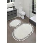 My Evilla Modern Simirna Dekoratif Peluş Oval Ponpon Saçaklı Klozet Takımı Beyaz
