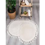 My Evilla Modern Simirna Dekoratif Peluş Oval Ponpon Saçaklı Klozet Takımı Krem