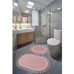 My Evilla Modern Simirna Dekoratif Peluş Oval Ponpon Saçaklı Klozet Takımı Pembe