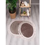My Evilla Modern Simirna Dekoratif Peluş Oval Ponpon Saçaklı Klozet Takımı Vizon