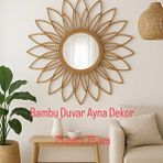 my family El Yapımı Bambu Duvar Aynası – Doğal Bohem Dekor, 75 Cm Bej