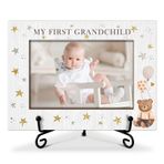 My First Grandchild Ahşap Fotoğraf Çerçevesi Anneler Günü Hediyeleri Büyükanne Nana için Aşk Hediyeleri, Masa Üstü veya Masaüstü Ekranı için Demir Standlı Ahşap Fotoğraf Çerçevesi, Ev Masa Dekoru (4x6