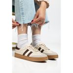 MY GROSS SHOES Kadın Bej Termo Taban Yanı Şeritli Bağcıklı Spor Ayakkabı