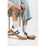 MY GROSS SHOES Kadın Beyaz Siyah Termo Taban Şeritli Bağcıklı Spor Ayakkabı