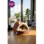 My Gusto Health Kulaklı Peluş Kedi Yatağı – Tünel Tipi Yumuşak Kedi Evi - Kahverengi