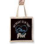 My Heart Is In Swimming Pool Swimmer Swim Coach Water Sports Bez Çanta Uzun Saplı - Açık Bej - 40 X 40