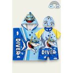 My Kids Wear Erkek Çocuk Deniz Kombini 2’li Set – Mayo, Havlu ve Bone 12753 - Mavi - Beyaz - 2 - 3 Yaş