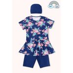 My Kids Wear Kız Çocuk Desenli Şortlu Bone Li Mayo Takımı 12571 Lacivert