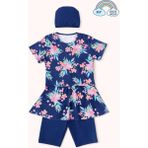 My Kids Wear Kız Çocuk Desenli Şortlu Bone’li Mayo Takımı 12571 - Lacivert - 9 - 10 Yaş