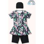 My Kids Wear Kız Çocuk Desenli Şortlu Bone’li Mayo Takımı 12572 - Pembe - Siyah - 7 - 8 Yaş
