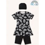 My Kids Wear Kız Çocuk Desenli Şortlu Bone’li Mayo Takımı 12573 - Siyah - 9 - 10 Yaş