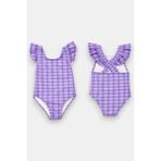 My Kids Wear Kız Çocuk Fırfır Detaylı Şık Tasarım Çapraz Askılı Mayo 12736 - Mor - 5 - 6 Yaş