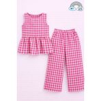 My Kids Wear Kız Çocuk Pötikareli Peplum Bluz ve Pantolon Takımı 12691 - Fuşya - 13 - 14 Yaş