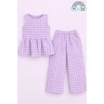 My Kids Wear Kız Çocuk Pötikareli Peplum Bluz ve Pantolon Takımı 12694 - Lila - 11 - 12 Yaş