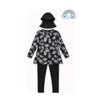 My Kids Wear Kız Çocuk Tesettür Mayo 3 Lü Takım Üst + Tayt + Bone 12565 Siyah - Beyaz