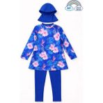 My Kids Wear Kız Çocuk Tesettür Mayo 3’lü Takım (Üst + Tayt + Bone) 12568 - Mavi - 7 - 8 Yaş