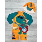 My Kids Wear Uzun Kollu Şapkalı Mayo Erkek Çocuk İçin Turuncu Renk Desenli Hızlı Kuruyan Model - 4 - 5 Yaş