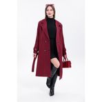 My Loore Morena Regular Fit Bordo Düğmeli Uzun Kaşe Kaban (Yeni Sezon)