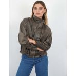 My Lunessa Siyah Kısa Deri Bomber Ceket - Eskitme Kahverengi