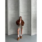 My Lunessa Zr Crop Bomber Taba Süet Oversize Ceket - M - L