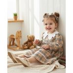 My Lusa Baby Arin Kız Bebek Kareli Dantelli Elbise Bej 9-24 Ay Özel Günler İçin Şık Tasarım - 9 Ay
