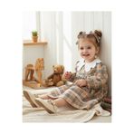 My Lusa Baby Arin Kız Bebek Kareli Dantelli Elbise Bej 9-24 Ay